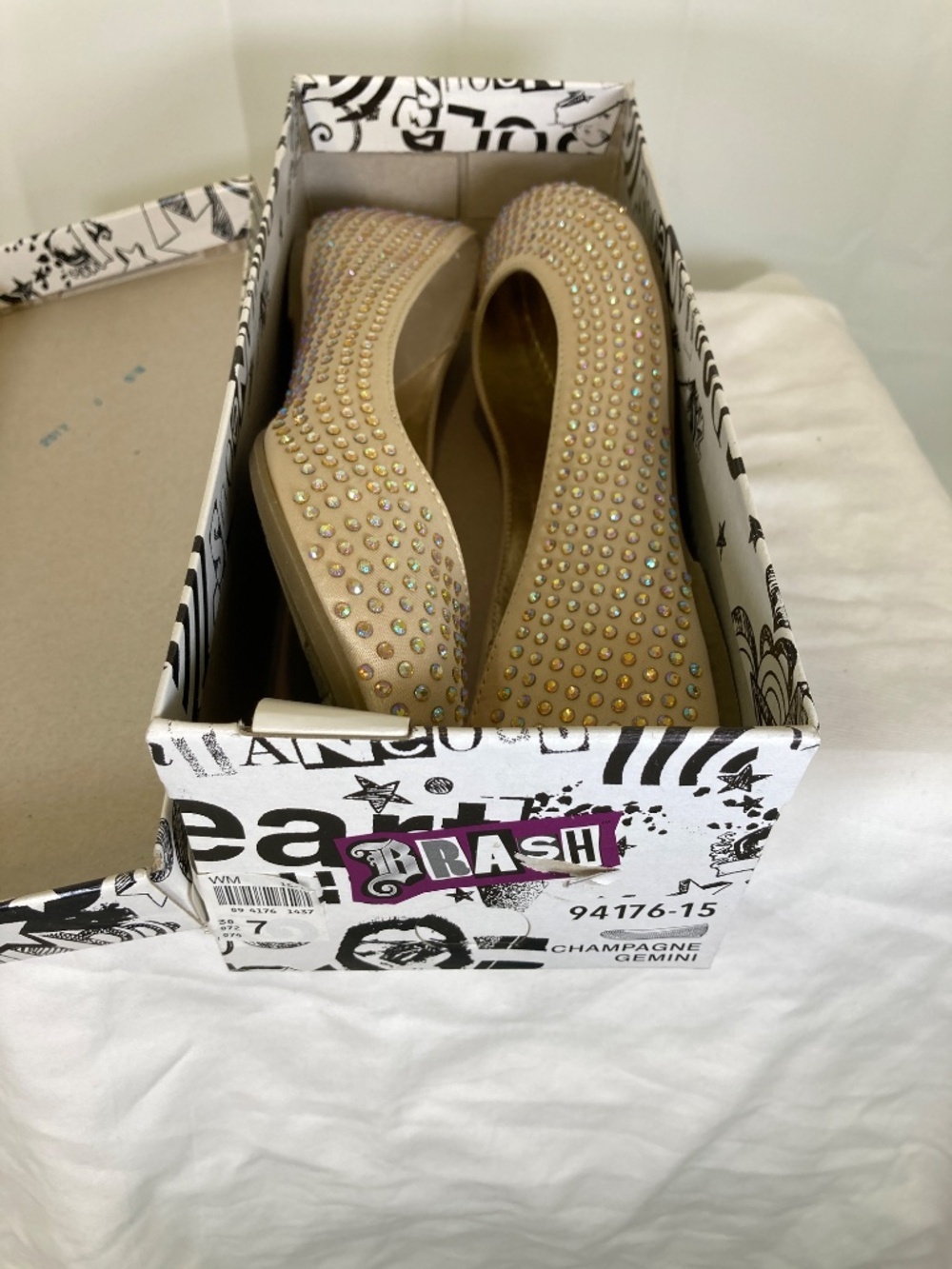 Brash Shoes Flats Sz 7 Gemini Champagne New in Box Crystal Accents Payless Shoe - Picture 11 of 13